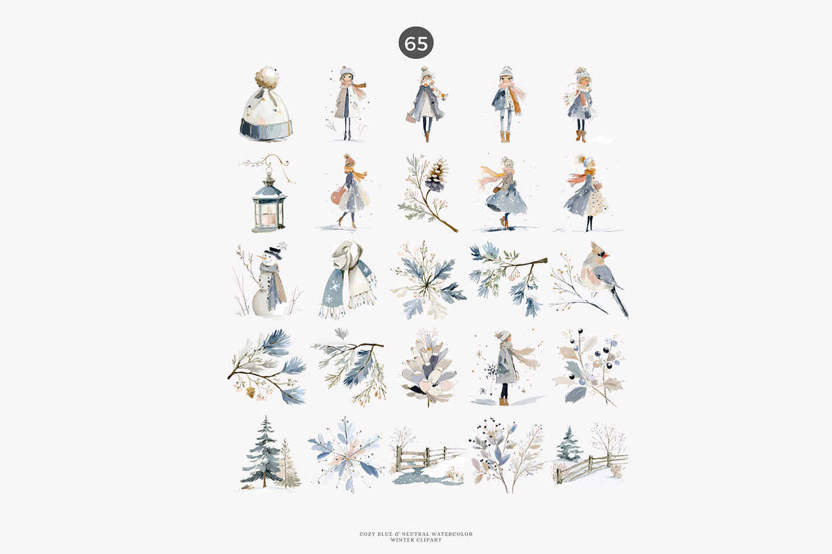 watercolor winter clipart set, a Decorative Illustration by Patishop Art (Photo 8 of 10)