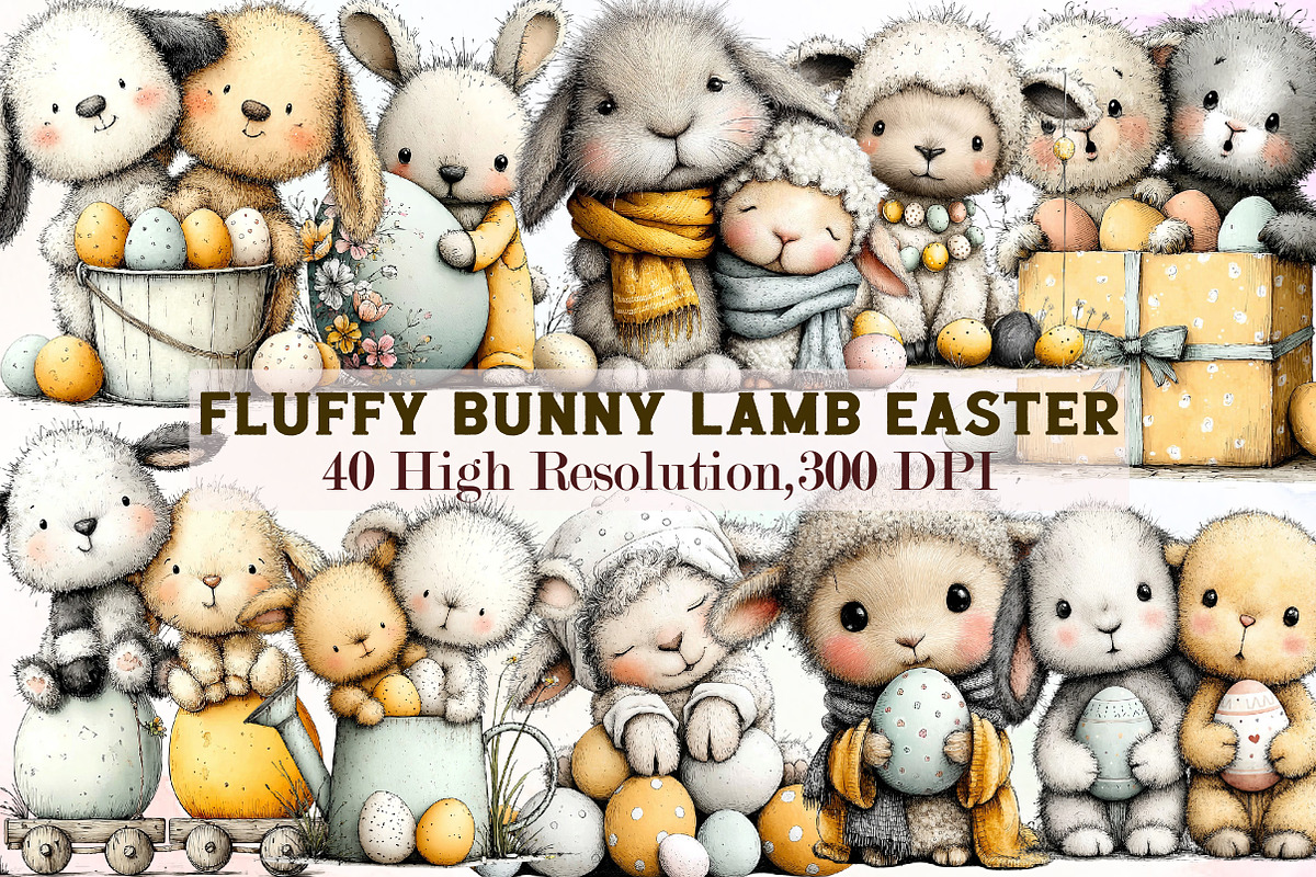 Fluffy Bunny Lamb Easter Clipart, an Illustration by Sublimation Artist (Photo 1 of 7)