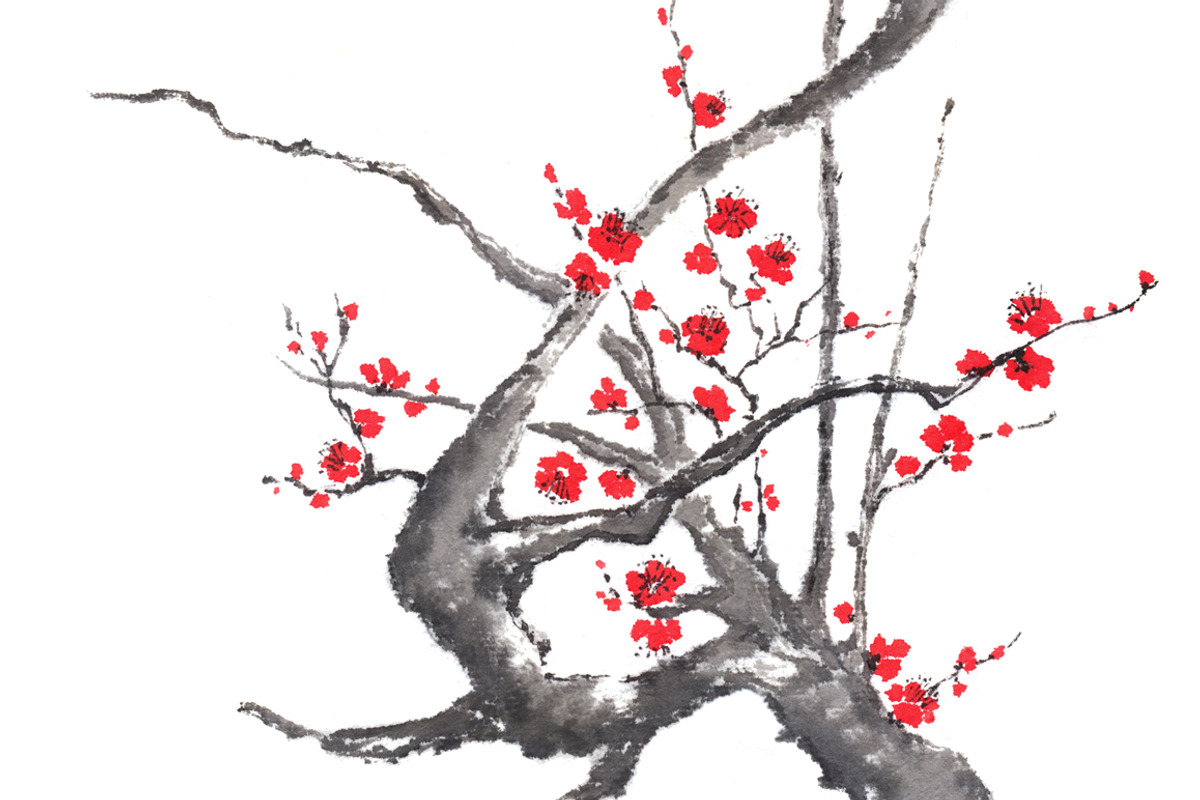 Plum blossom sumi-e painting, an Illustration by Quetzal Art (Photo 2 of 4)