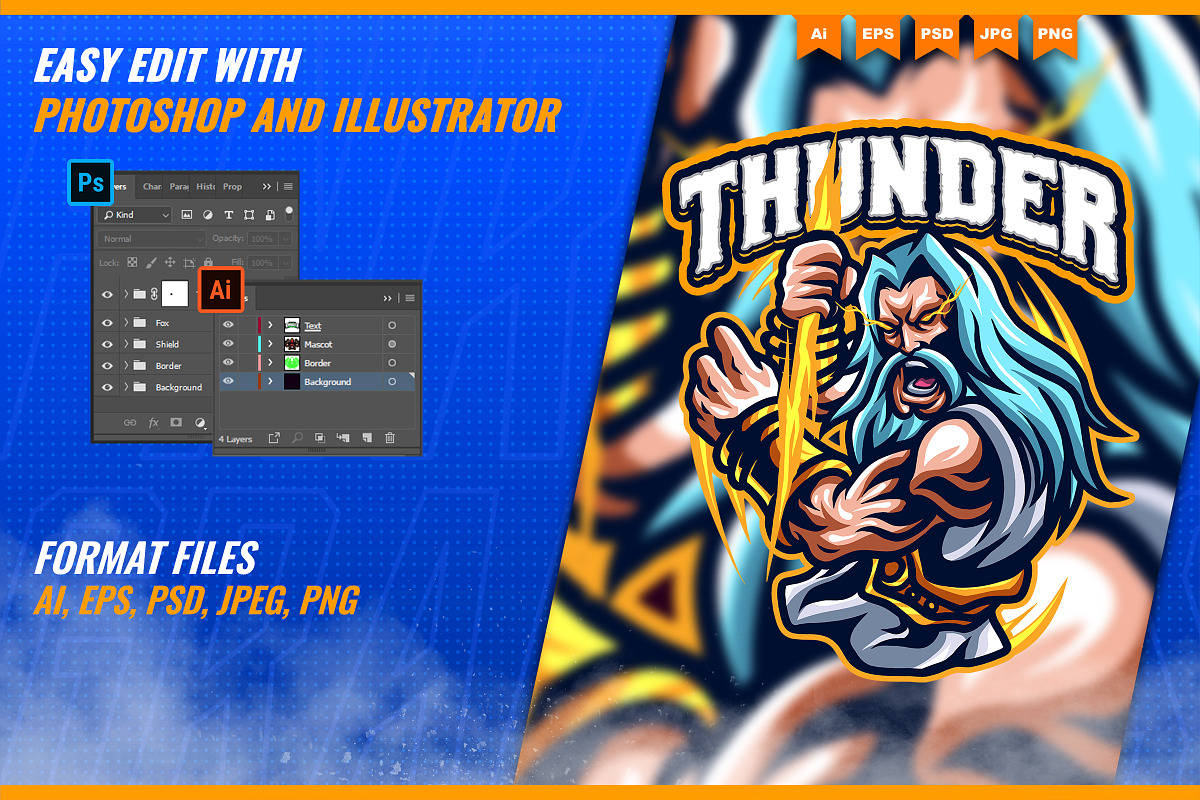 Zeus Thunder God -Mascot Esport Logo, a Branding & Logo Template by FNR Graphics (Photo 2 of 5)