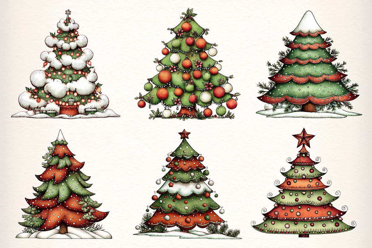 Whimsical Christmas Tree Clipart, an Illustration by Dream Creation (Photo 4 of 7)