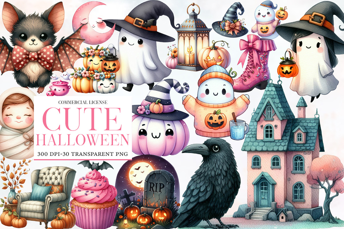 Cute Halloween Sublimation Clipart, an Illustration by Designworld (Photo 1 of 5)