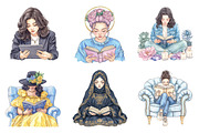 Watercolor Woman Reading PNG, an Illustration by SinaCreation (Thumbnail 2 of 5)