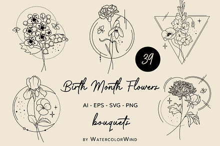Birth Month Flower Line Bouquets