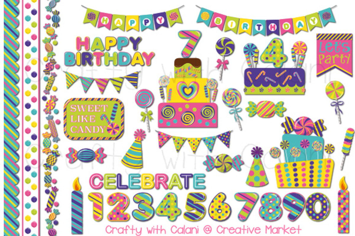 Candy Birthday Clipart, an Illustration by Crafty with Calani
