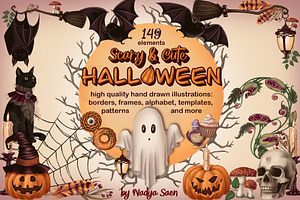 Cute Halloween hand drawn collection, an Illustration by Nadya Saen Art