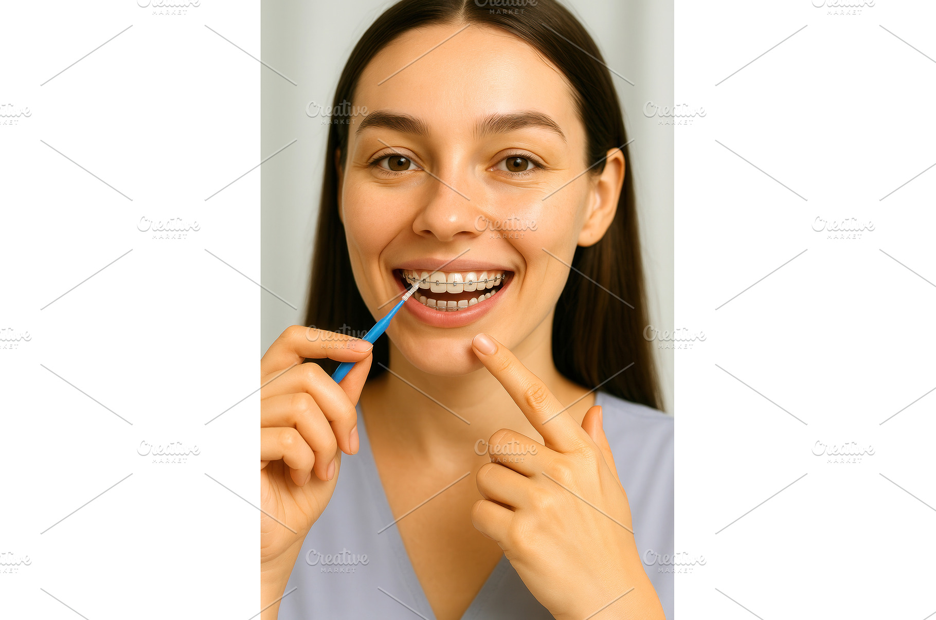 A woman with braces uses an, a Person Photo by Sergey Kotenev
