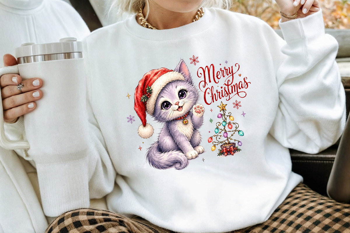 Cute Christmas Kitty Santa Hat PNG, a Seasonal Illustration by Creative Art (Photo 3 of 3)