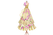Flower yellow gown dress on form, a Decorative Illustration by tranyenhanu (Thumbnail 3 of 3)