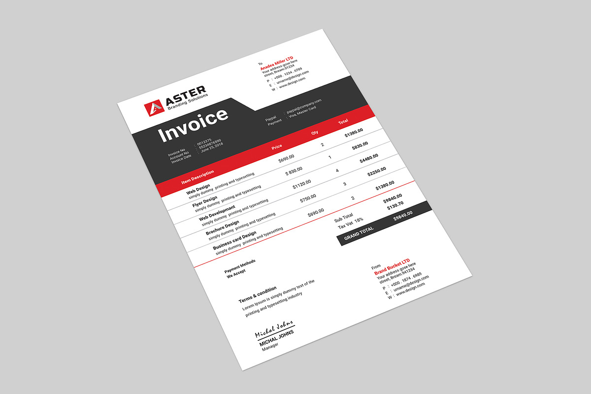 Clean Invoice, a Stationery Template by UI_Expert