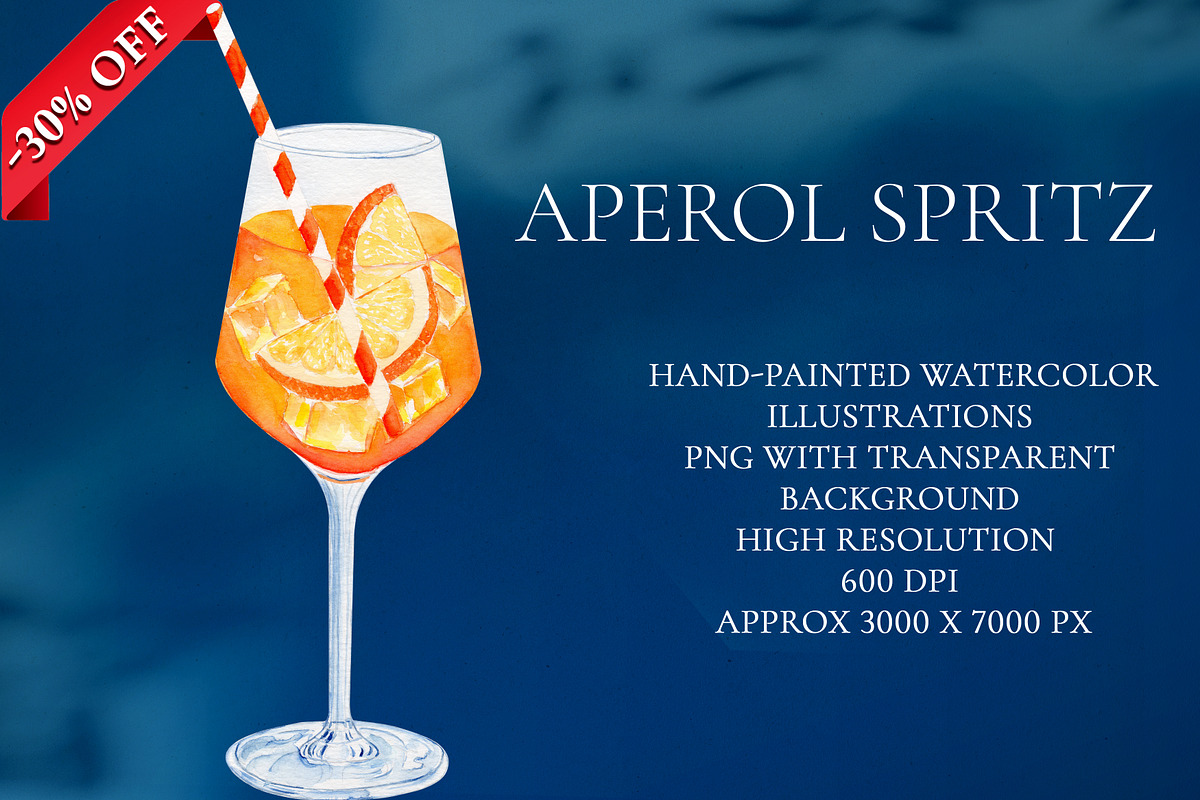 Aperol Spritz Watercolor Cocktail, a Food Illustration by Olexandra Mur (Photo 4 of 4)