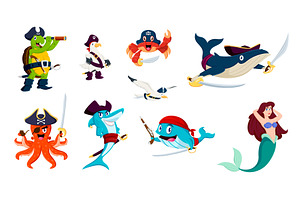 Cartoon sea pirate animals, an Animal Illustration by Buch&Bee
