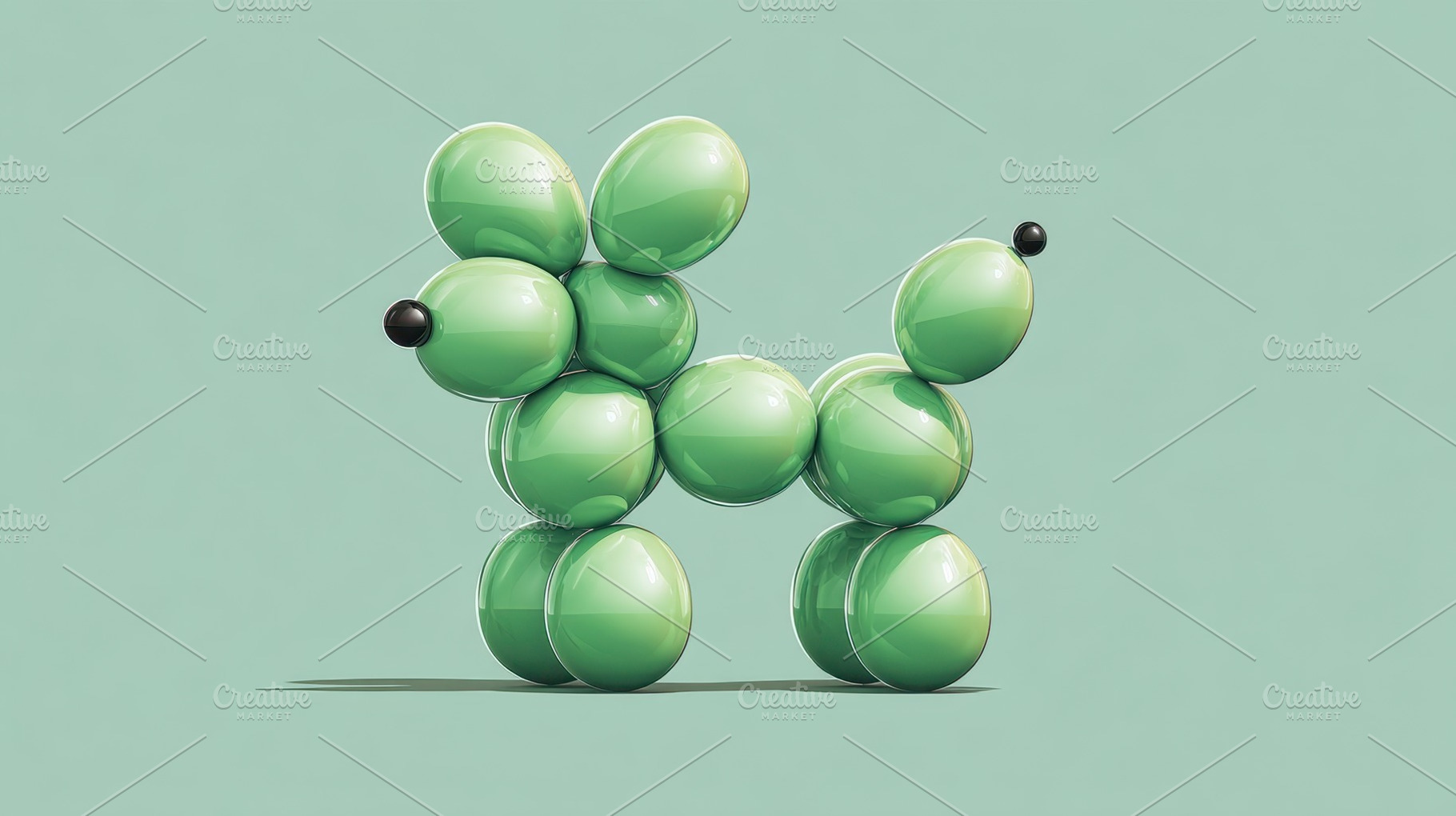 Dog balloon on green bg, a Photo by Beautiful things
