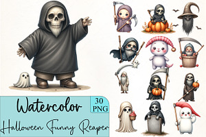 Halloween Funny Reaper Clipart, an Illustration by CrexoraLab