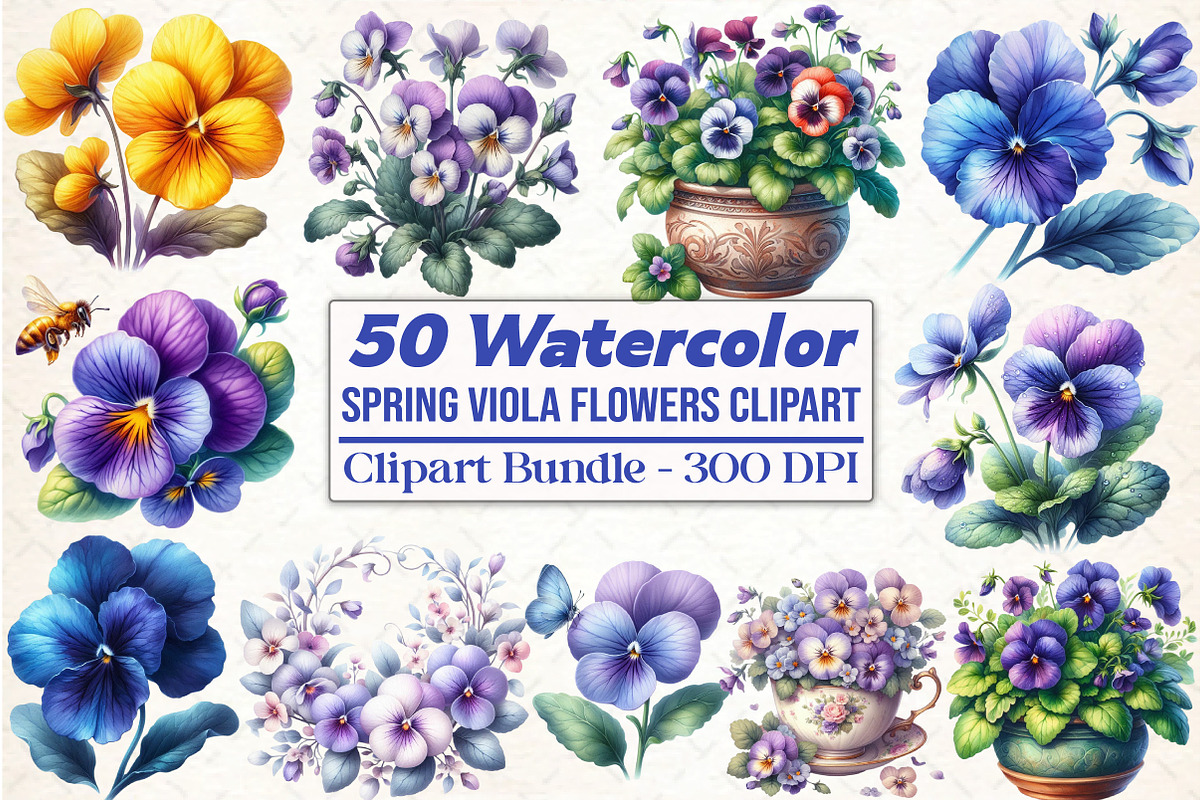 Spring Viola Flowers Sublimation, an Illustration by DreamCafeArt (Photo 1 of 5)