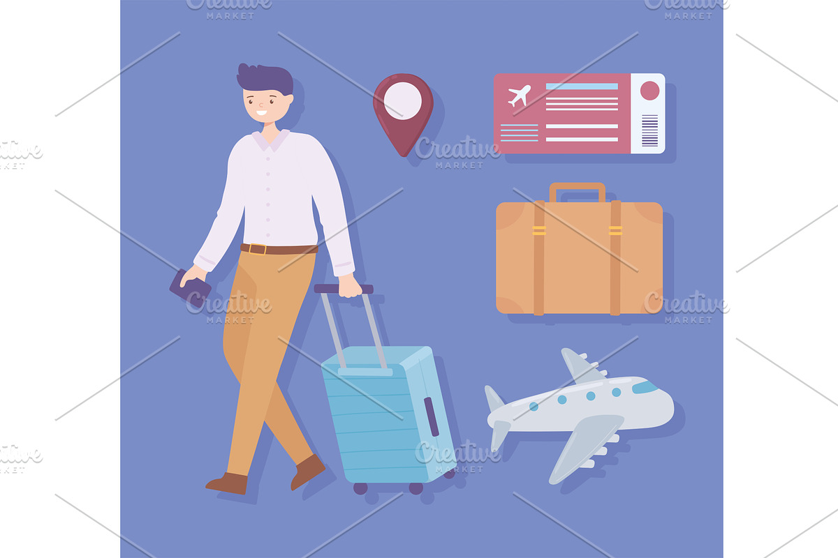 traveler man and suitcase, an Illustration by studiogstock