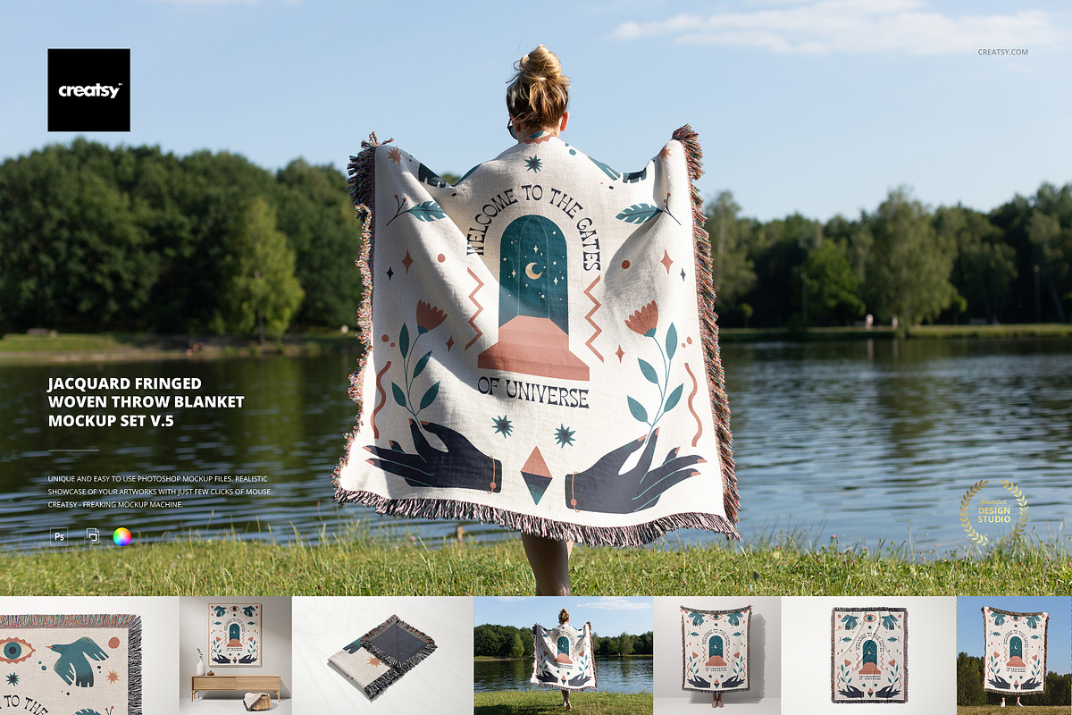 Fringed Woven Throw Blanket Mockup 5, a Household Mockup by creatsy5 (Photo 1 of 12)