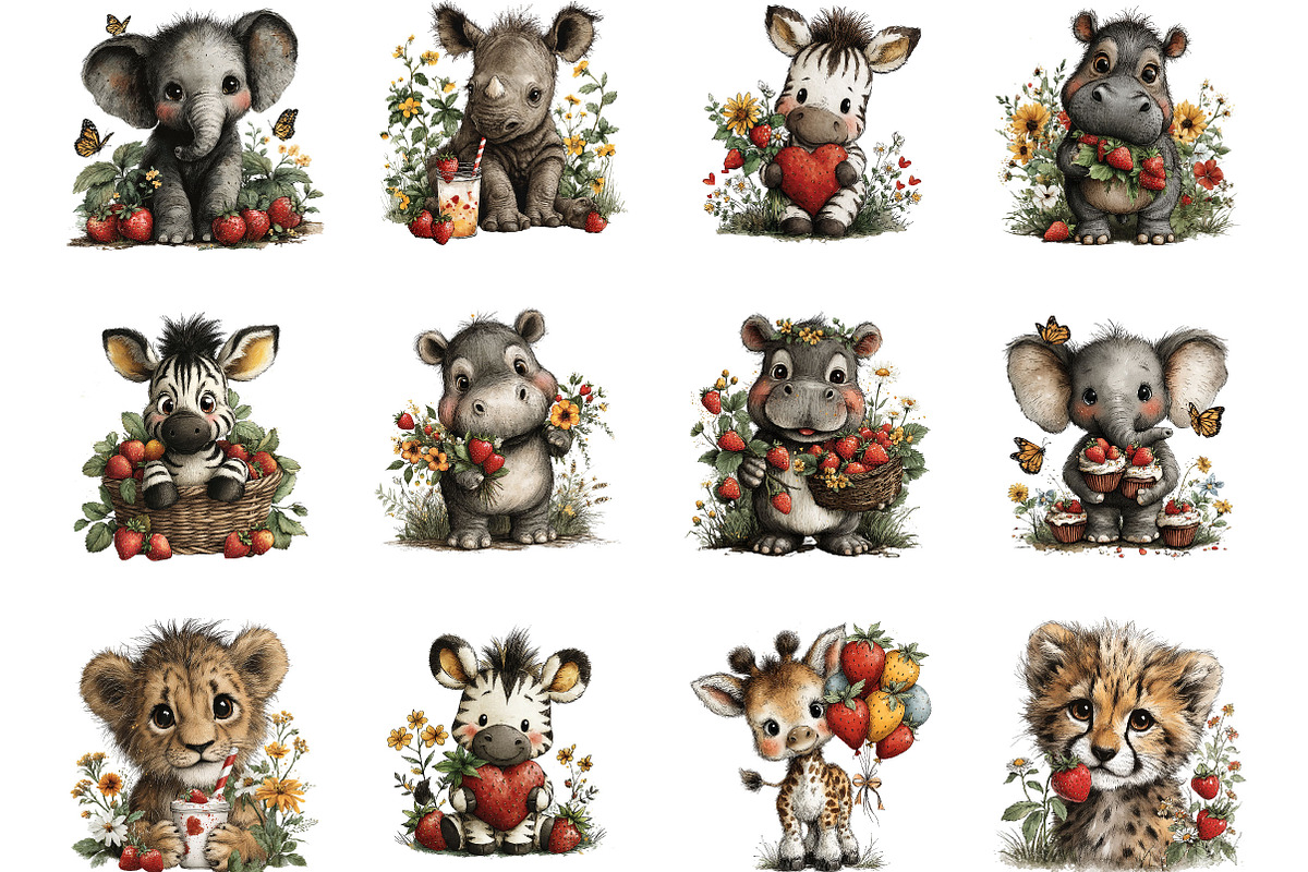 Cute Safari Animals Clipart, an Animal Illustration by Designking (Photo 2 of 5)
