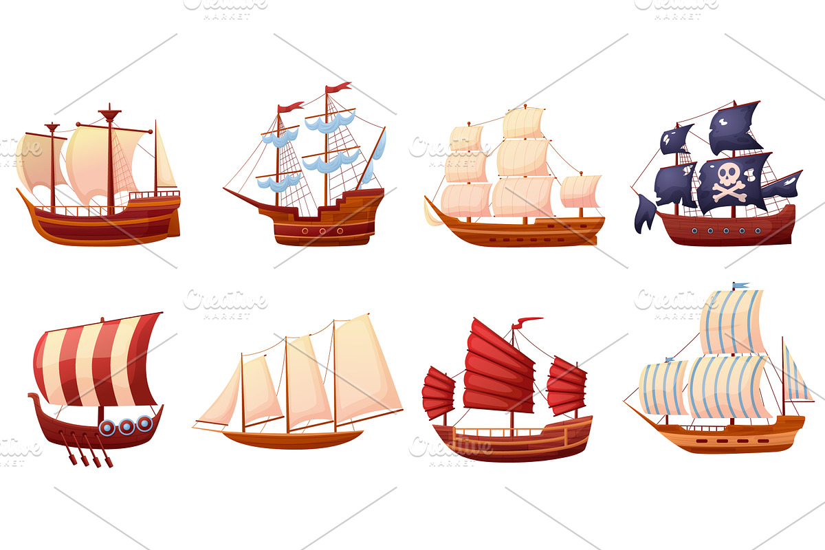 Old wooden sailboats. Vintage, a Transportation Illustration by LadadikArt