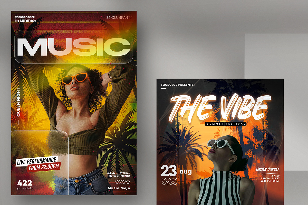 2 Summer Music Flyers Templates, a Flyer Template by PixelsDesign (Photo 1 of 3)