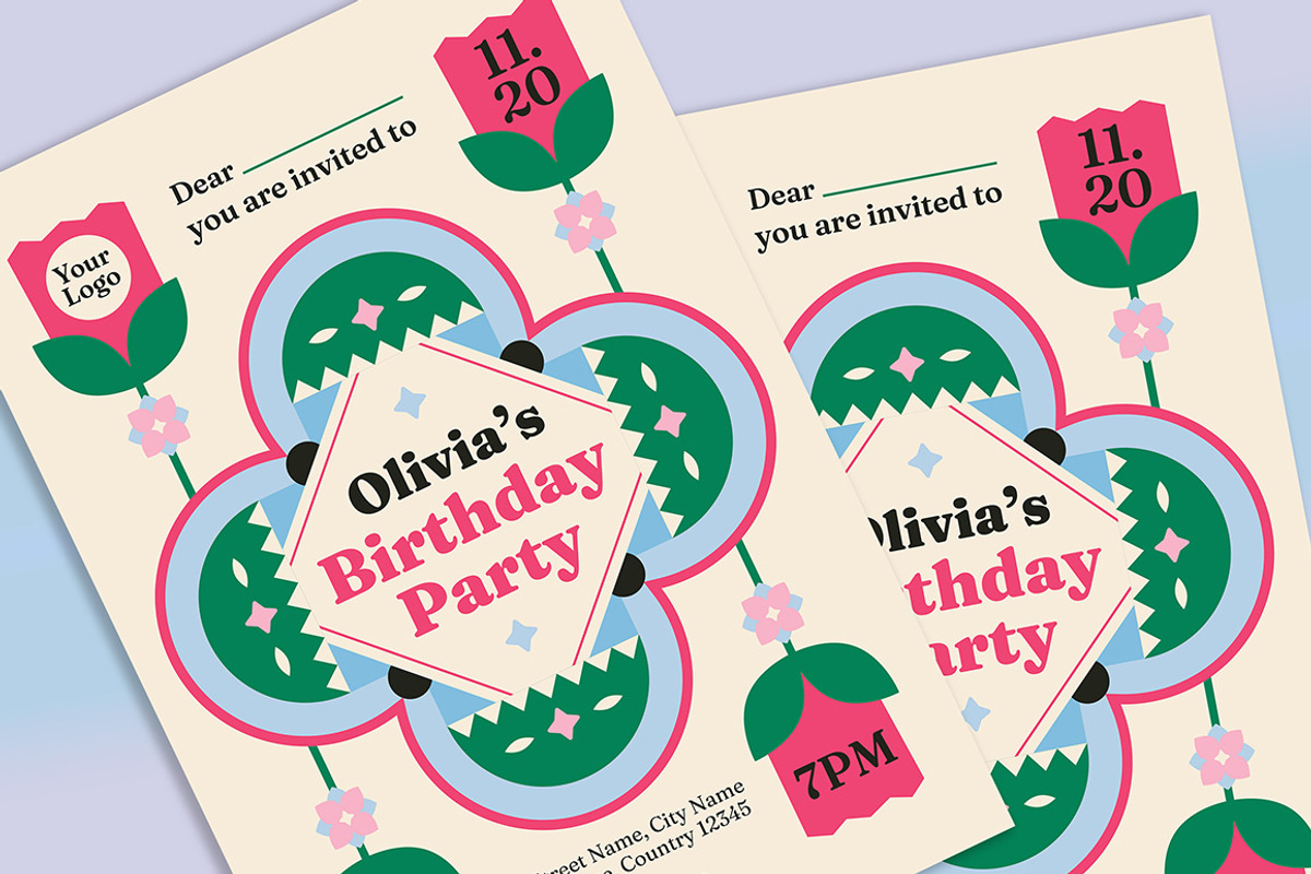 Cute Birthday Party Flyer, a Flyer Template by Gumico Studio. (Photo 3 of 3)