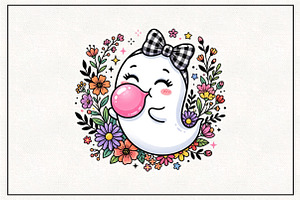 Floral Halloween Ghost Blowing, a Work Illustration by CraftArtStudio