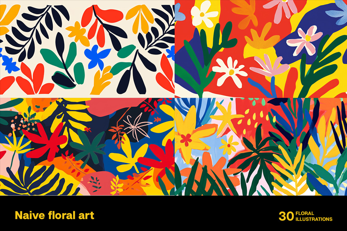 Naive floral art. 30 images, a Decorative Illustration by Handmadefont (Photo 2 of 10)
