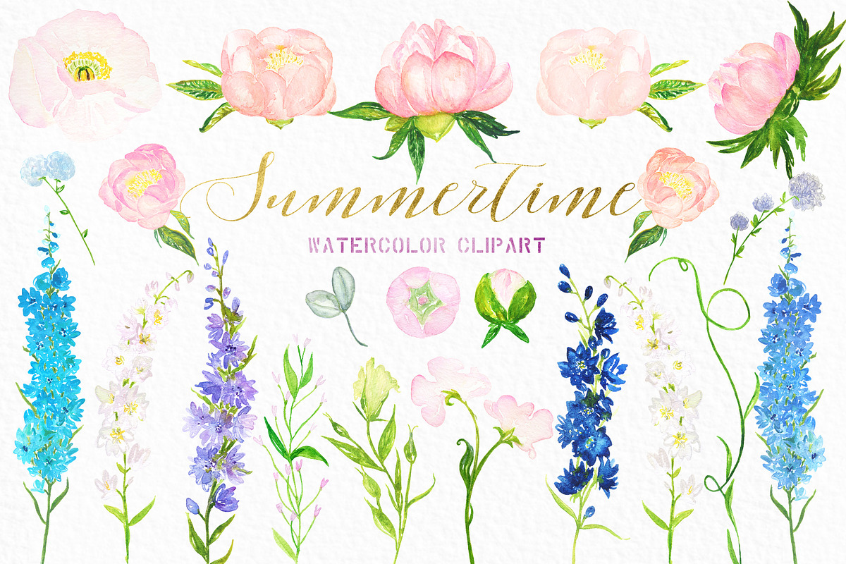 Summertime watercolor flowers, a Texture Illustration by LABFcreations (Photo 7 of 9)