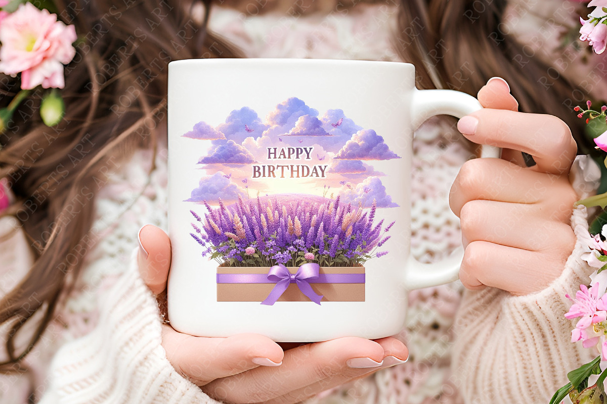 Lavender Floral Birthday Clipart, an Illustration by RobertsArt (Photo 3 of 7)