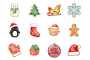 Watercolor Christmas Cookies Clipart, an Illustration by SinaCreation (Thumbnail 2 of 7)