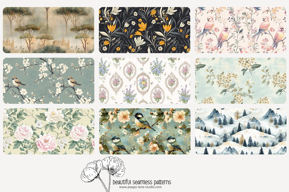 70 vintage nature seamless pattern, a Pattern Graphic by Poppy Lane Studio (Photo 6 of 10)