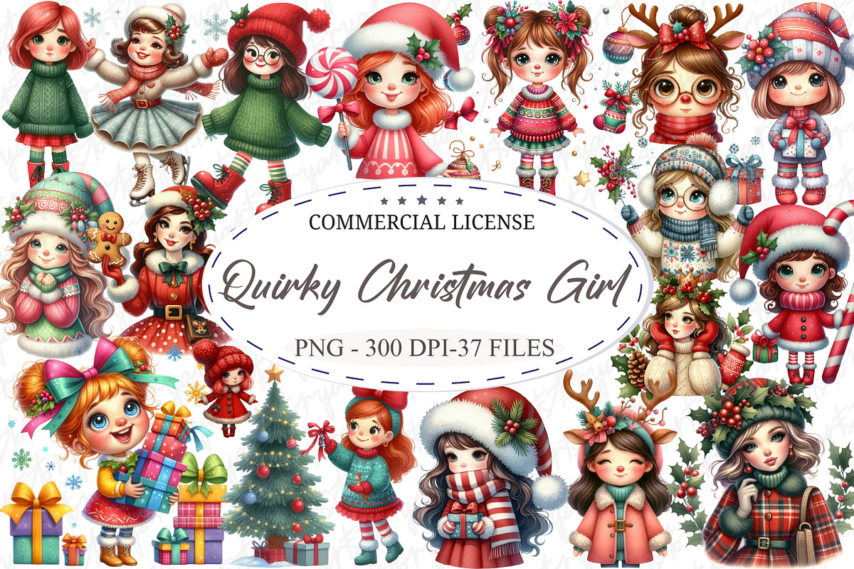 Quirky Christmas Girl Clip Art, an Illustration by designcity5 (Photo 1 of 5)