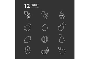 Fruit line icons featuring various, a Food Illustration by okskukuruza