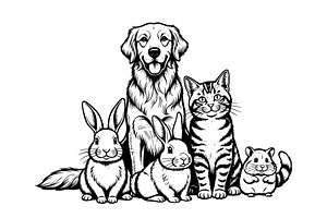 Dog, cat, rabbits, and hamster, an Animal Illustration by yod67