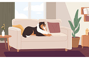 Dog lying on cozy sofa at home, an Animal Illustration by Good Studio (Thumbnail 1 of 3)