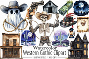 Watercolor Western Gothic Clipart, a Graphic by Libby Wishes (Thumbnail 1 of 4)