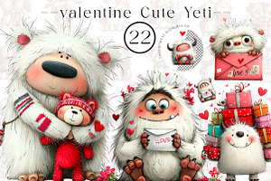 watercolor valentine cute yeti clipa, an Illustration by CreationArt