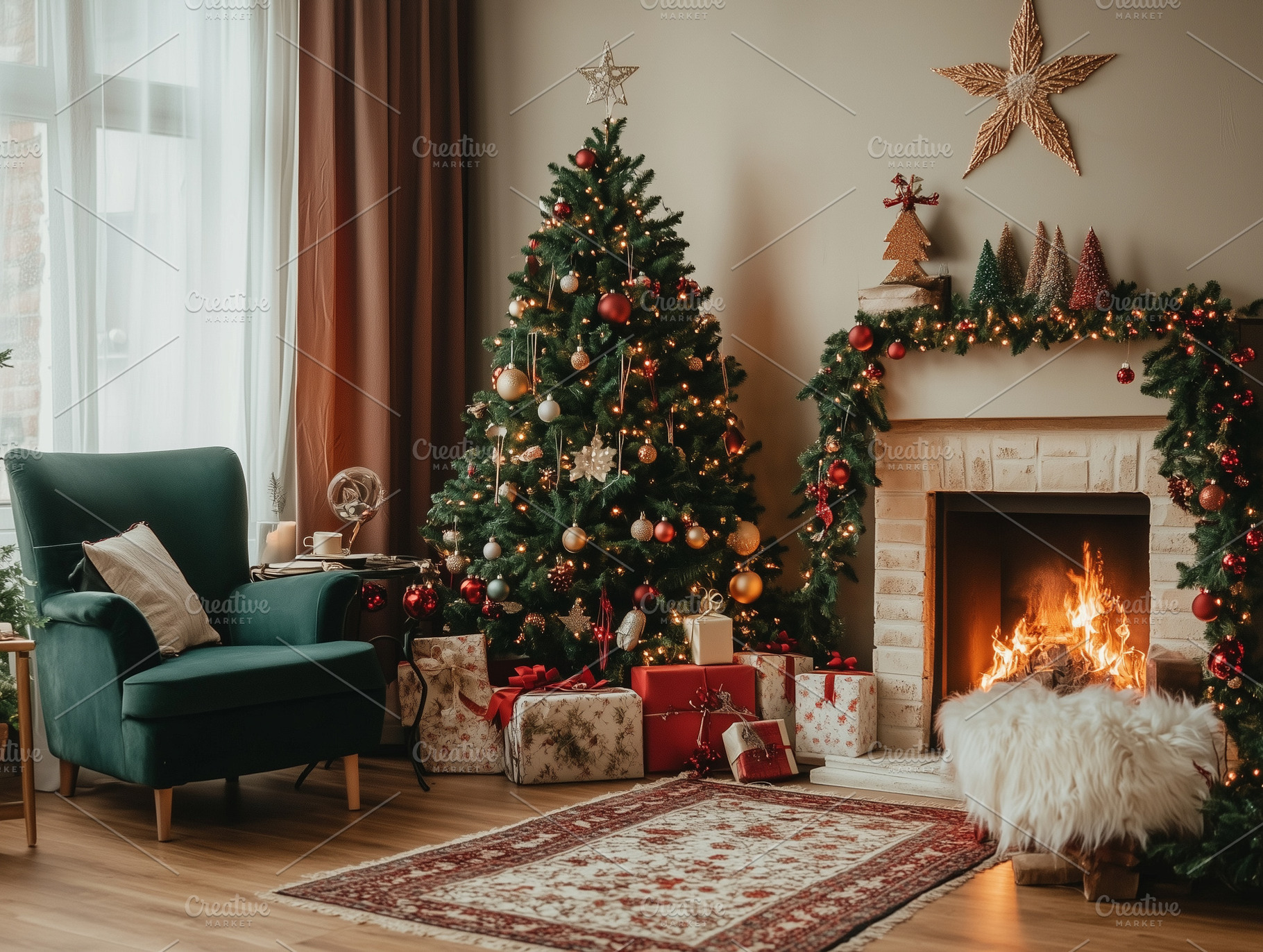 Cozy living room with fireplace xmas, an Architecture Photo by MistyDay