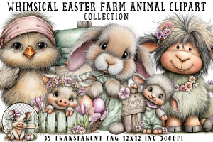Whimsical Easter Farm Animal Clipart, an Illustration by OK Design