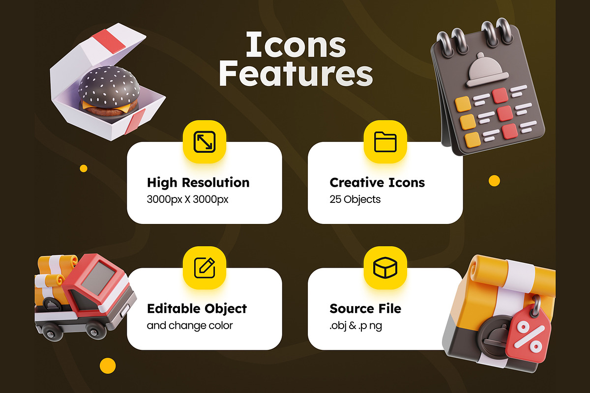 Food Delivery 3D Icons, an Object 3D Model by Rakata Studio (Photo 2 of 7)