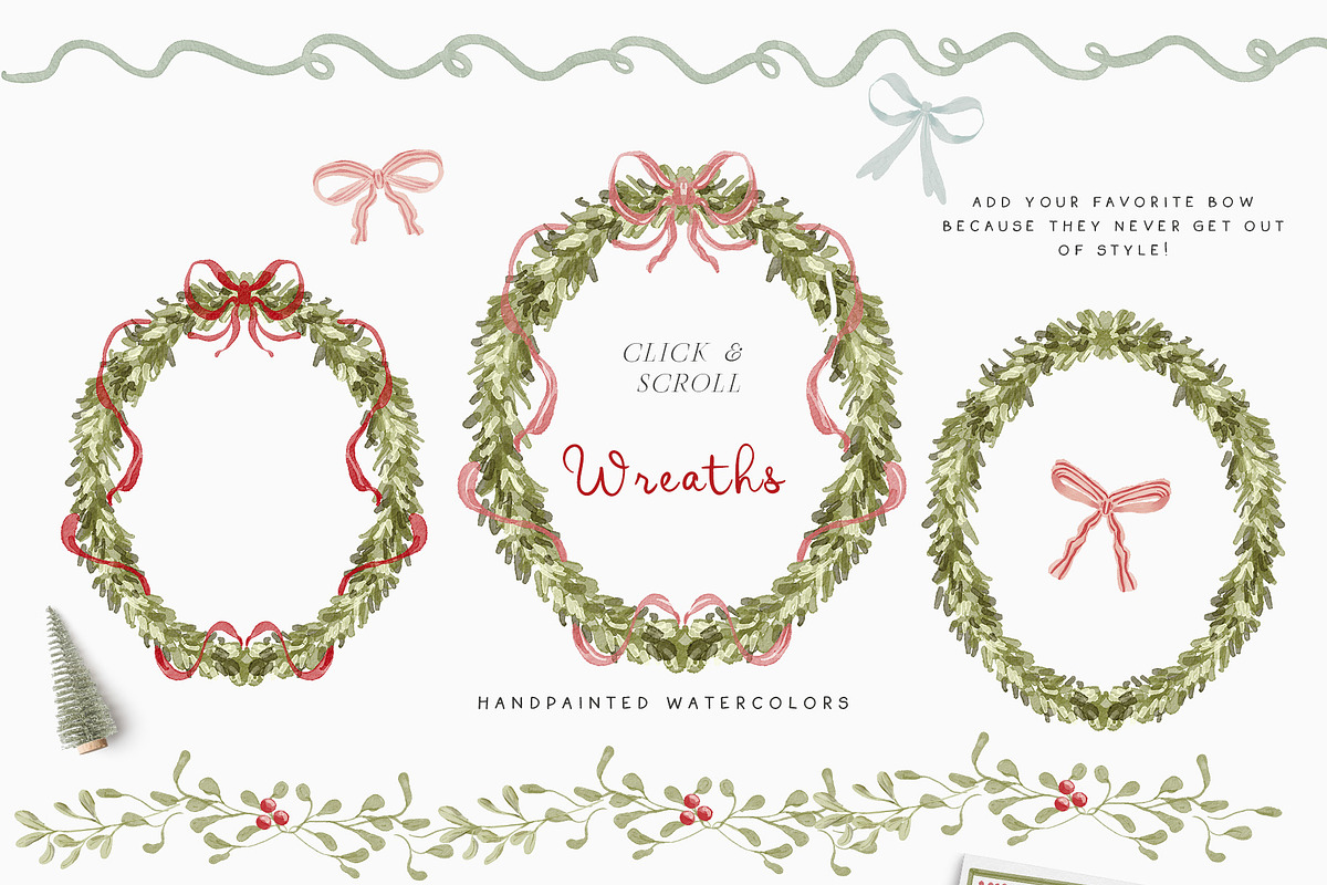 Watercolor Christmas Floral Bows, a Decorative Illustration by Grace Noboa Illustrations (Photo 8 of 24)