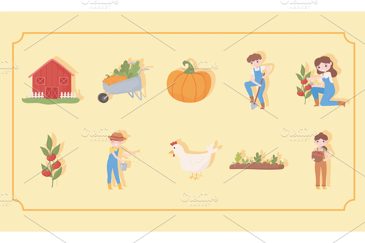 agriculture farm set, a Person Illustration by studiogstock