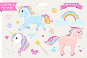 Magic Unicorn Set. EPS 20 PNG.