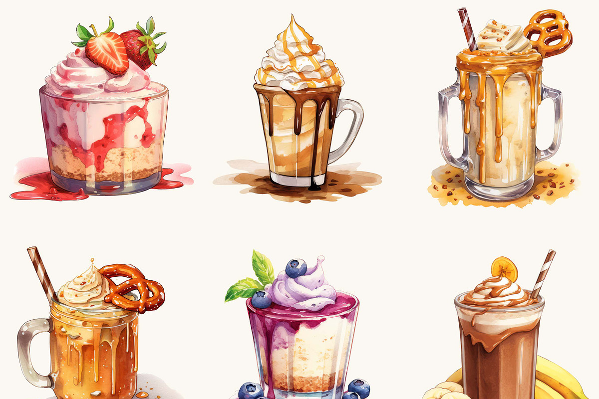 Watercolor Thick Shakes Clipart, a Food Illustration by BusyDaydesign (Photo 4 of 9)