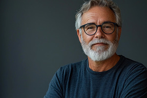 Confident senior man with white beard and glasses smiling slight, a Person Photo by José Manuel Gelpi