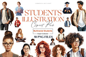 Students Clipart, College Girl, Teen, a Person Illustration by BrushstrokeArtGB