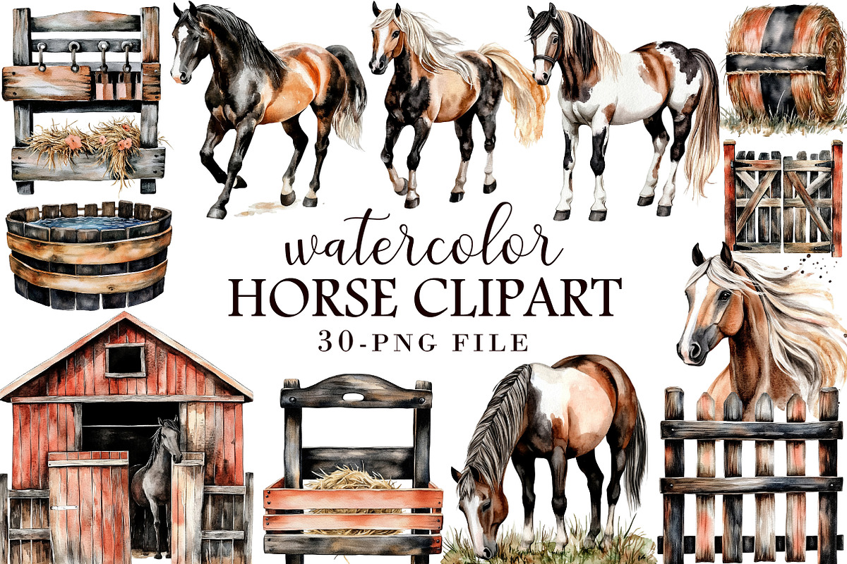 Watercolor Horse Clipart, an Illustration by Libby Wishes (Photo 1 of 4)
