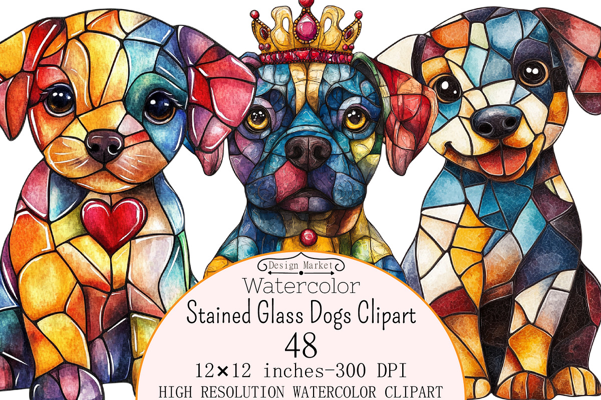 Watercolor Stained Glass Dogs Clipar, a Seasonal Illustration by Design Market (Photo 1 of 5)