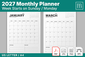 2027 Monthly Planner (MP049-27-P), a Stationery Template by mikhailmorosin