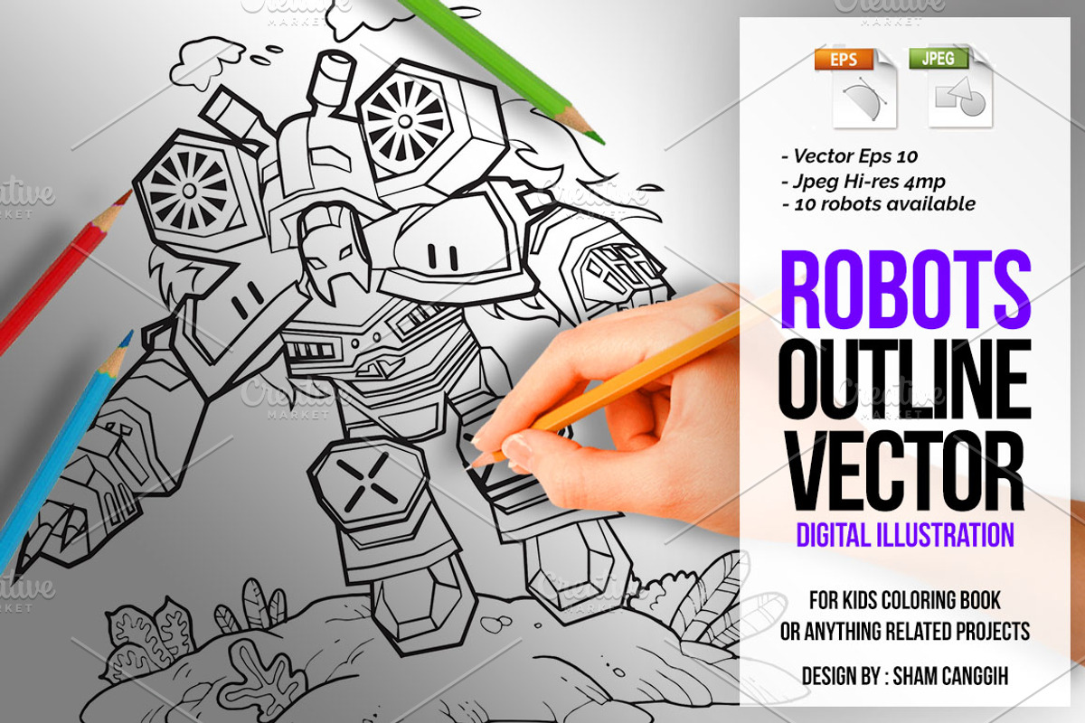 Robots Outline Vector Illustration, an Education Illustration by SCworkspace (Photo 1 of 2)